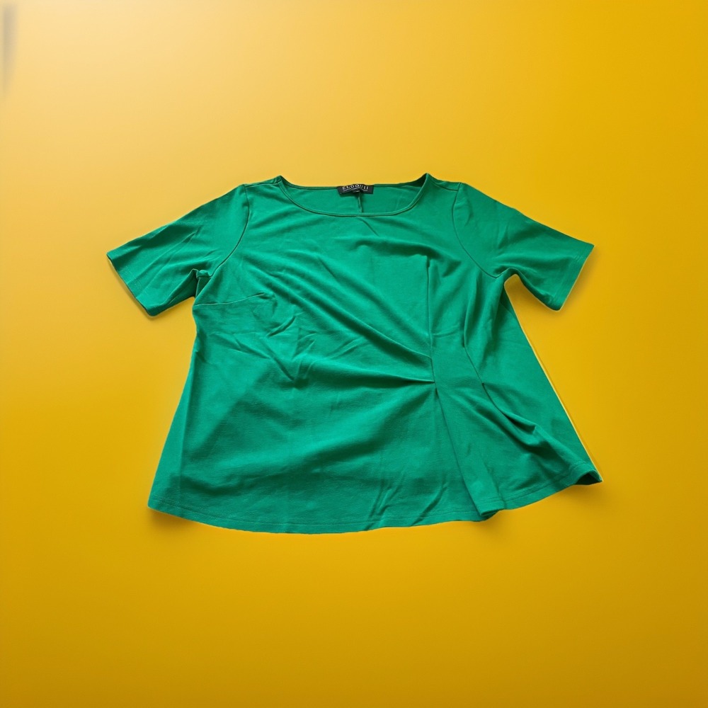 Eloquii Short Sleeve T-Shirt Green Women's Tee Size 16 Pleated Design Style 5981